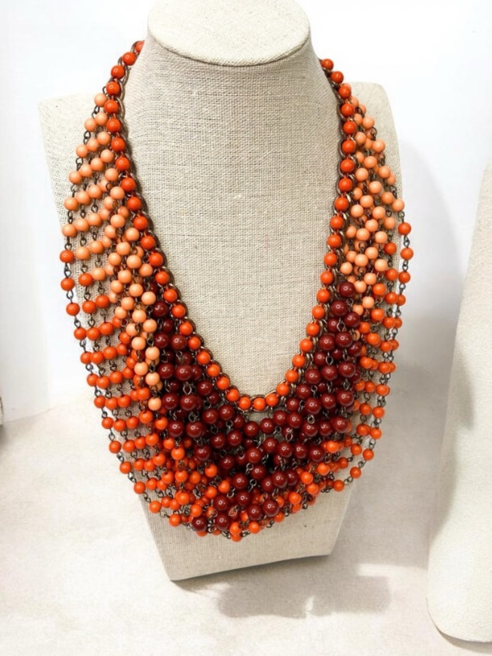 J. Jill Multi-Strand Orange and Coral Beaded Bib Necklace